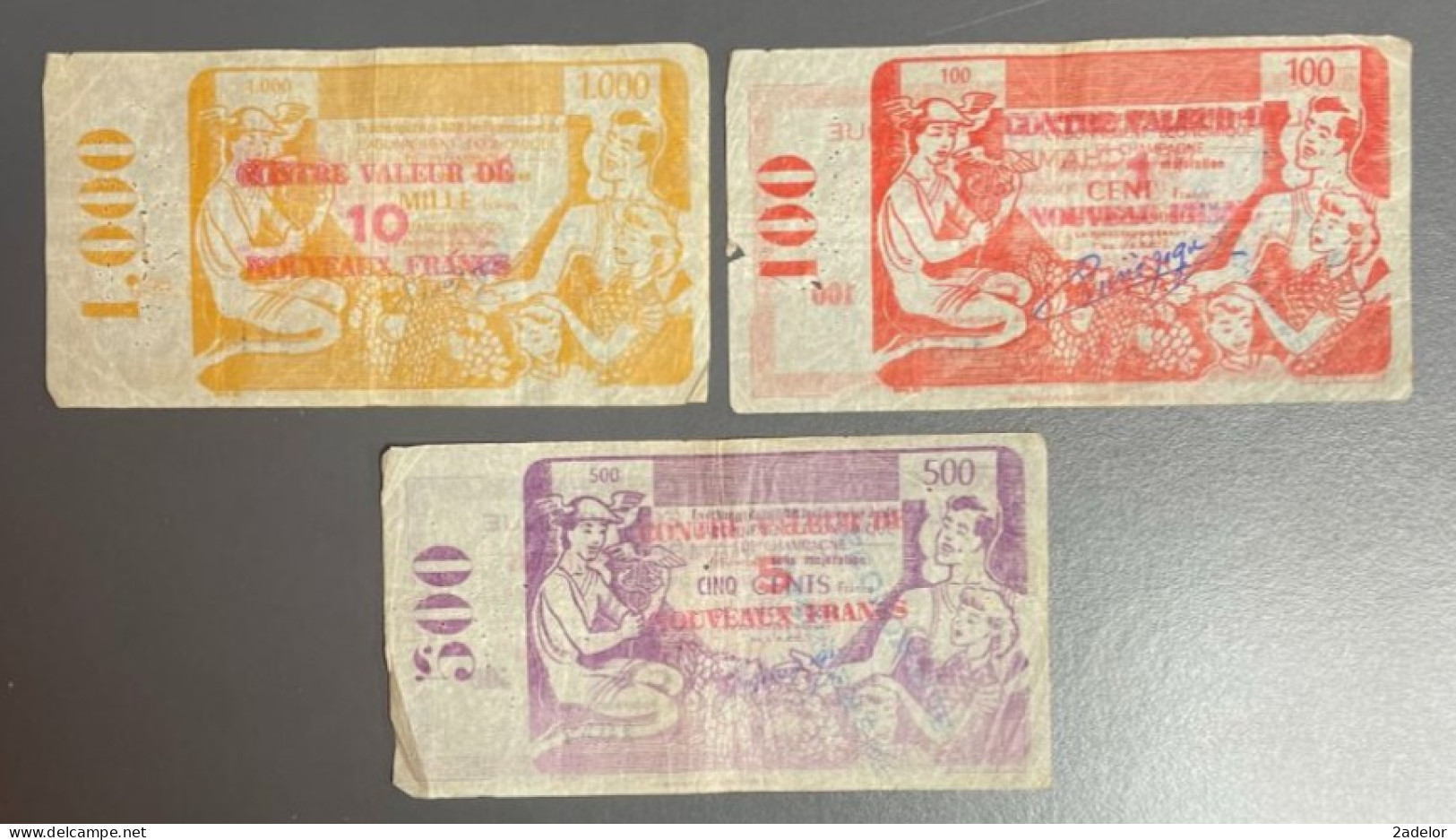 Beau Lot De 3 Billets De Ville REIMS, 100, 500 Et 1000 Francs - Bons & Nécessité