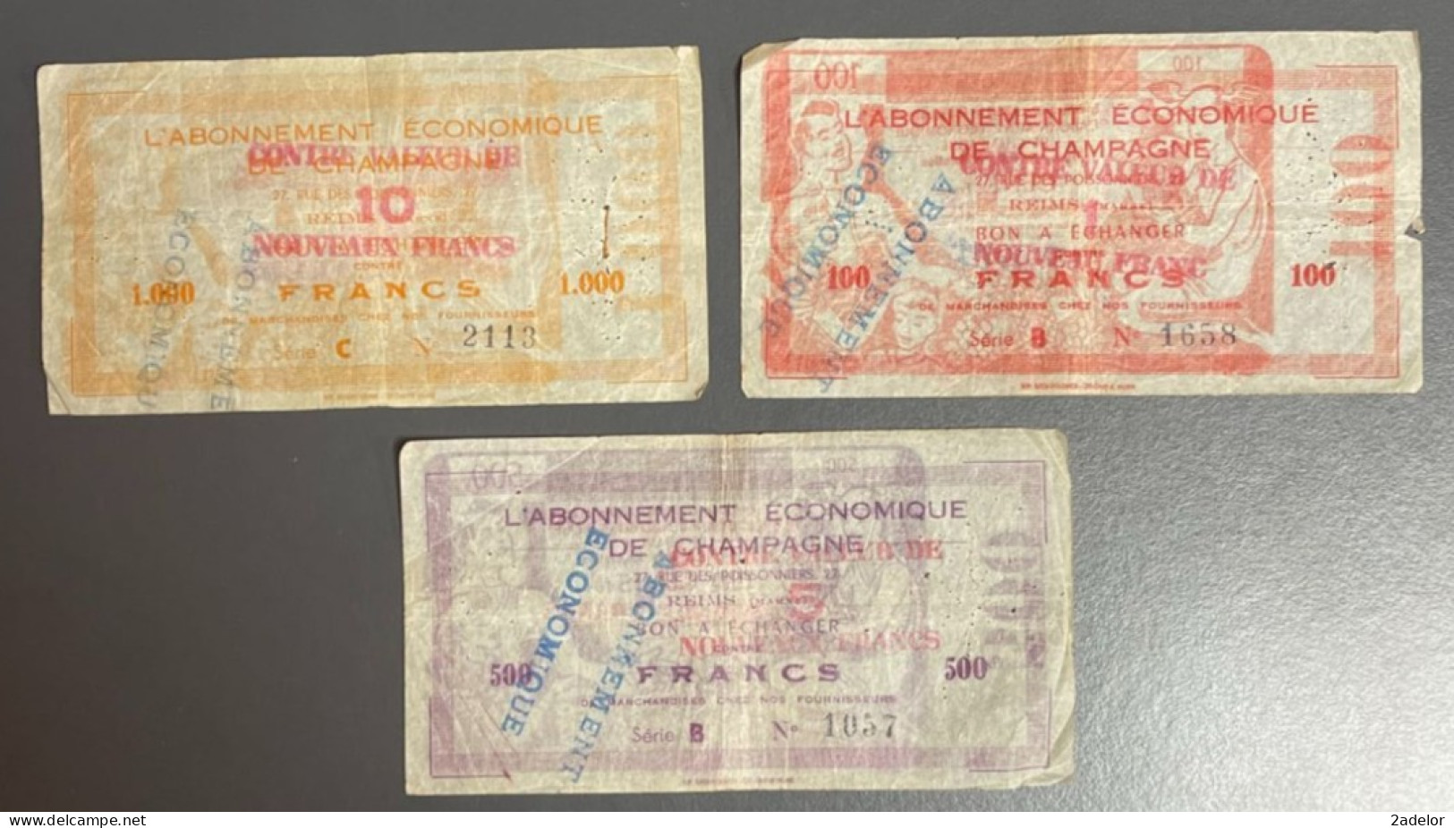 Beau Lot De 3 Billets De Ville REIMS, 100, 500 Et 1000 Francs - Bonds & Basic Needs