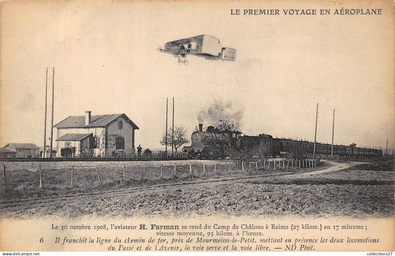 51-MOURMELON-LE-PETIT- 30 OCTOBRE 1908 L'AVIATEUR H . FARMAN SE REND DU CAMP DE CHÂLON A REIMS ... - Mourmelon Le Grand