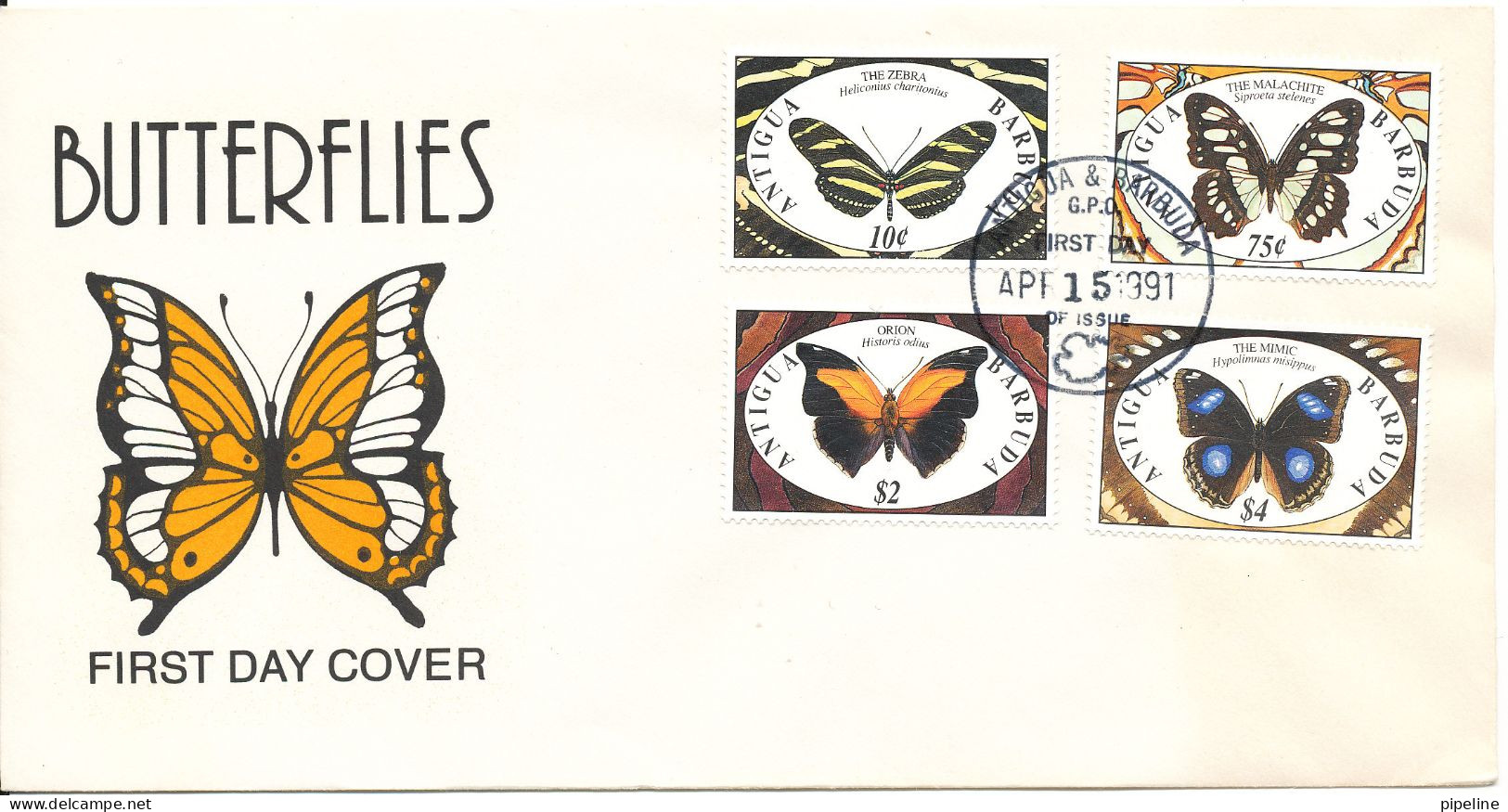 Antigua And Barbuda FDC 15-4-1991 BUTTERFLIES With Cachet - Antigua Et Barbuda (1981-...)