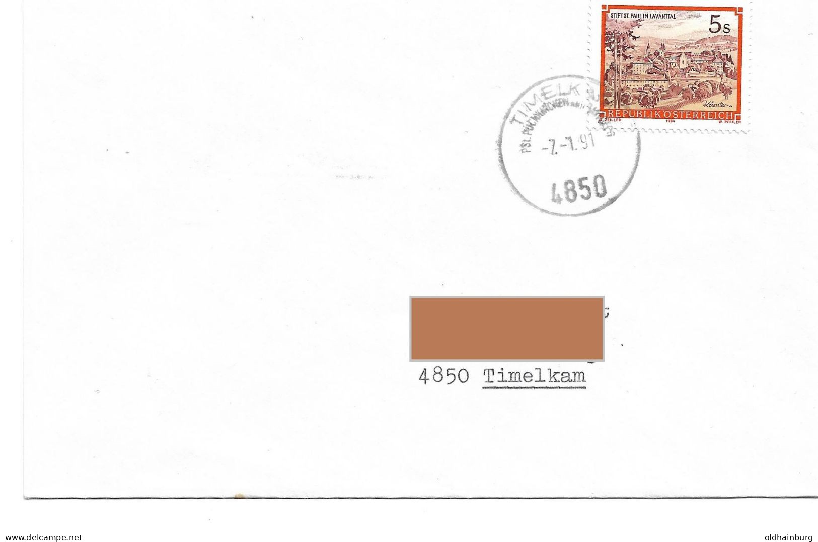 0452l: Beleg 1991 Kleiner Postpartner 4850 Timelkamm - Lettres & Documents