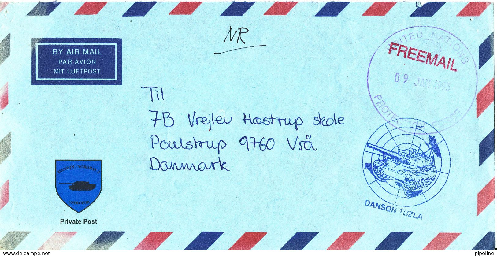 Yugoslavia Air Mail Cover United Nations Protection Force DANSQN TUZLA Sent To Denmark 9-1-1995 - Posta Aerea