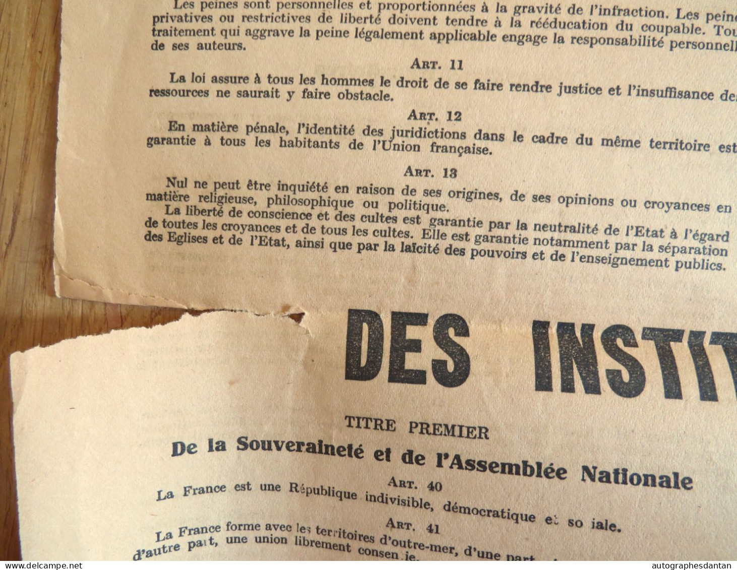 ● Déclaration Des Droits De L'Homme - Affiche Recto Verso - 2 Déchirures - Referundum 1946 Assemblée Nationale Const. - Posters