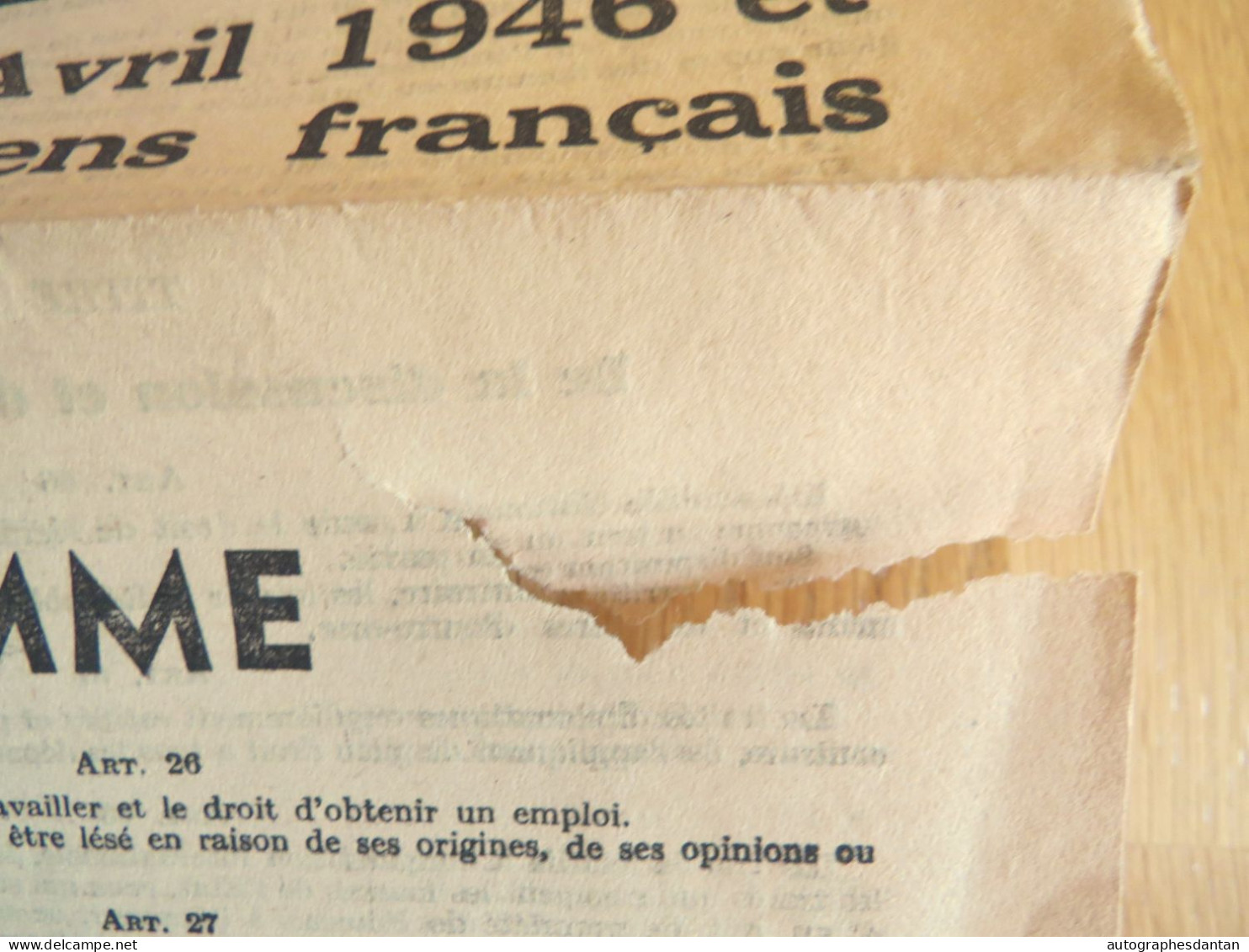 ● Déclaration Des Droits De L'Homme - Affiche Recto Verso - 2 Déchirures - Referundum 1946 Assemblée Nationale Const. - Posters