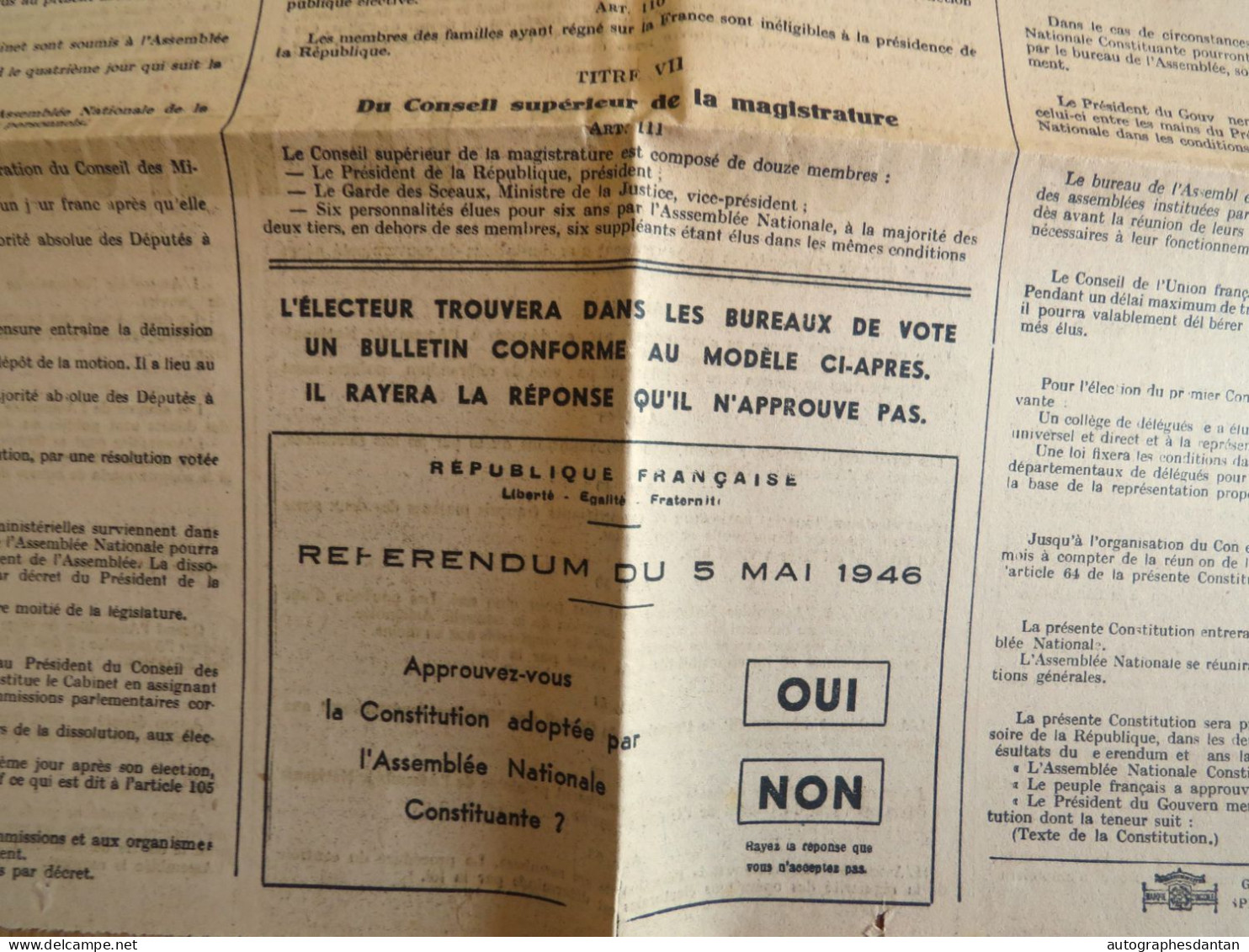 ● Déclaration Des Droits De L'Homme - Affiche Recto Verso - 2 Déchirures - Referundum 1946 Assemblée Nationale Const. - Posters