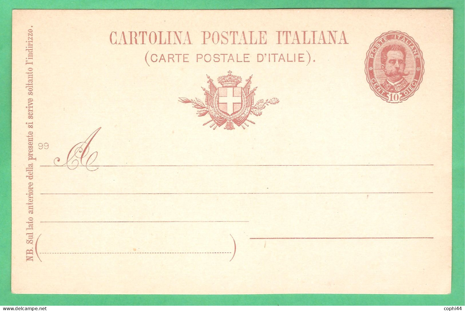 REGNO D'ITALIA 1895 CARTOLINA POSTALE EFFIGE OVALE UMBERTO I MIL. 99 10 C Rosa (FILAGRANO C25) NUOVA - Entiers Postaux