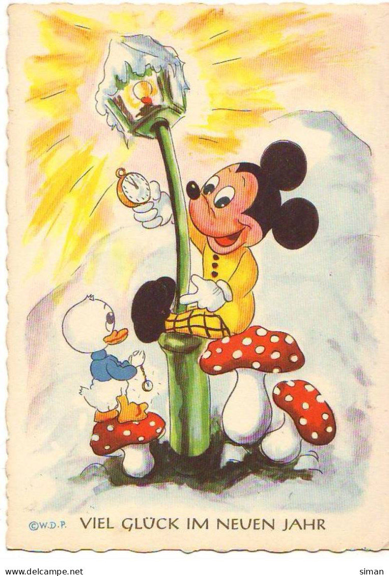 N°22501 - Disney - Viel Glück Im Neuen Jahr - Mickey Assis Sur Un Champignon Près D'un Lampadaire - Disneyworld