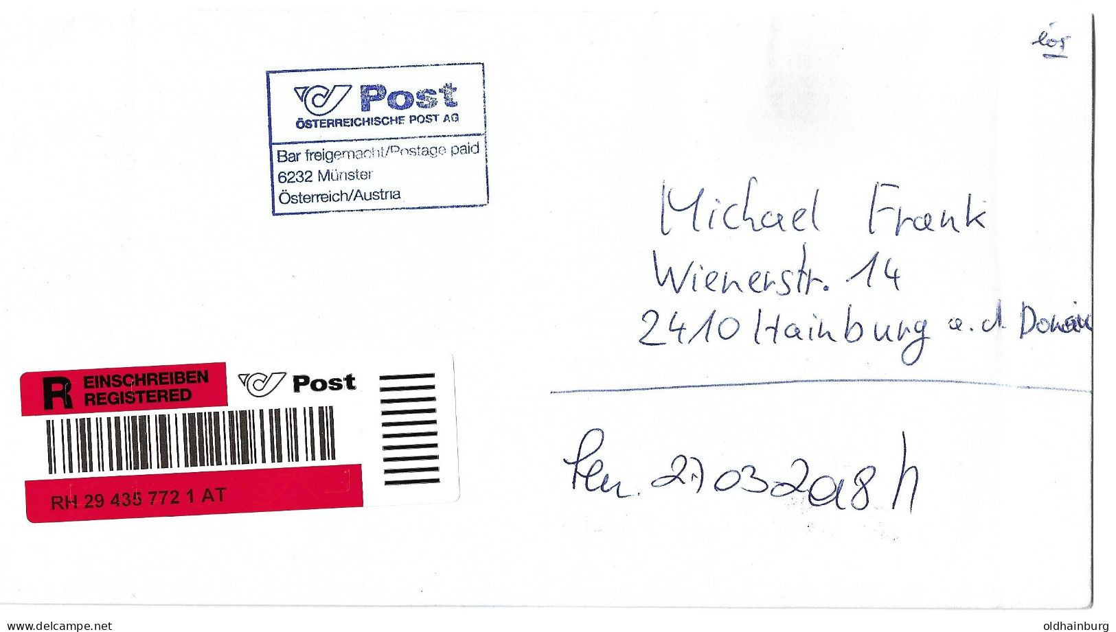 0452n: Beleg Rekobrief Kleiner Postpartner 6232 Münster - Kufstein