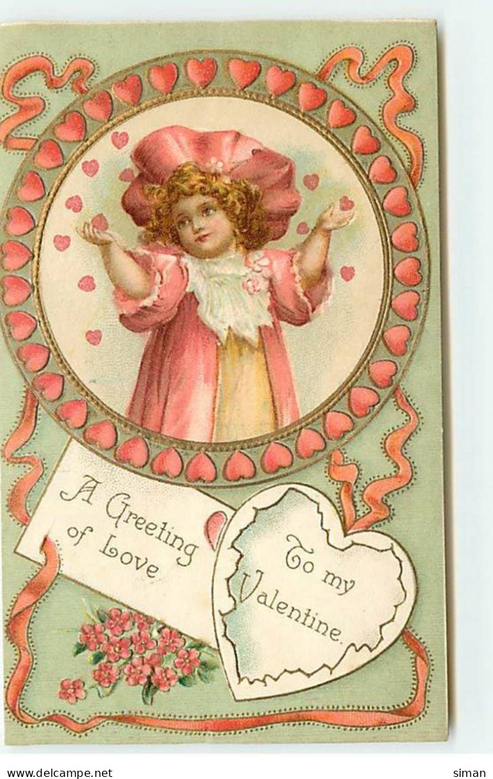 N°18176 - Carte Gaufrée - Clapsaddle - To My Valentine A Greeting Of Love - Fillette Dans Un Médaillon Avec Des Coeurs - Valentijnsdag