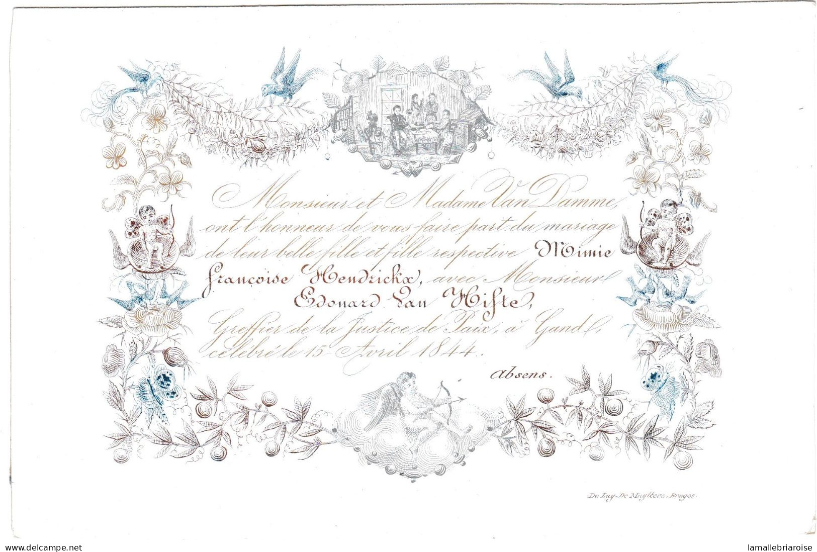 Belgique "Carte Porcelaine" Porseleinkaart , Faire-part De Mariage, Gand Le 15 Avril 1844, Dim 163x107mm - Cartes Porcelaine