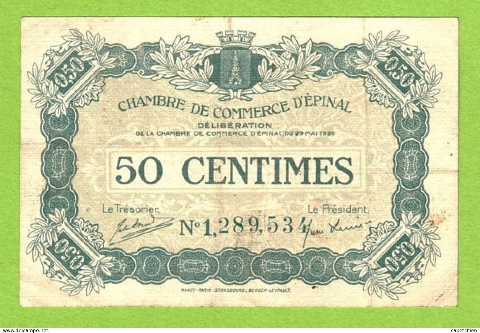 FRANCE / EPINAL / 50 CENTIMES / 20 MAI 1920 / N° 128953 - Chamber Of Commerce