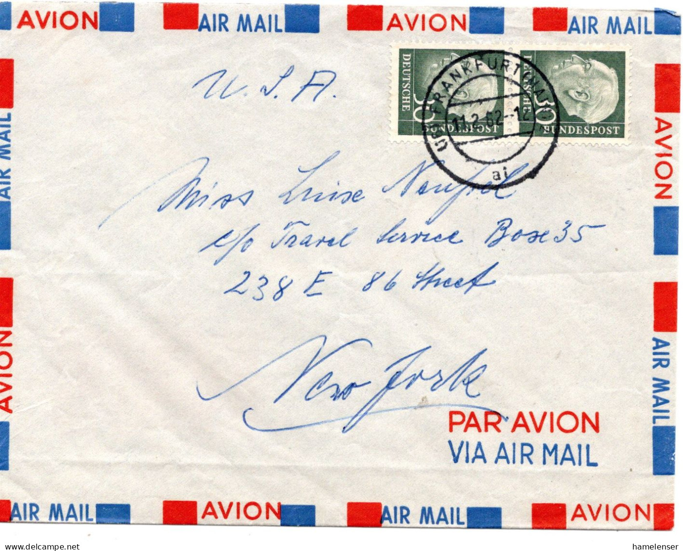 76300 - Bund - 1962 - 2@30Pfg Heuss II A LpBf FRANKFURT -> New York, NY (USA) - Storia Postale