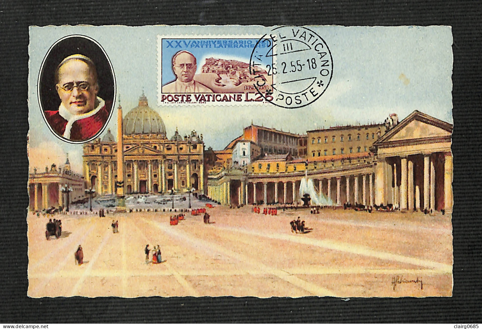VATICAN - POSTE VATICANE - Carte MAXIMUM 1955 - Basilica Di San Pietro E Palazzo Vaticano - Cartes-Maximum (CM)