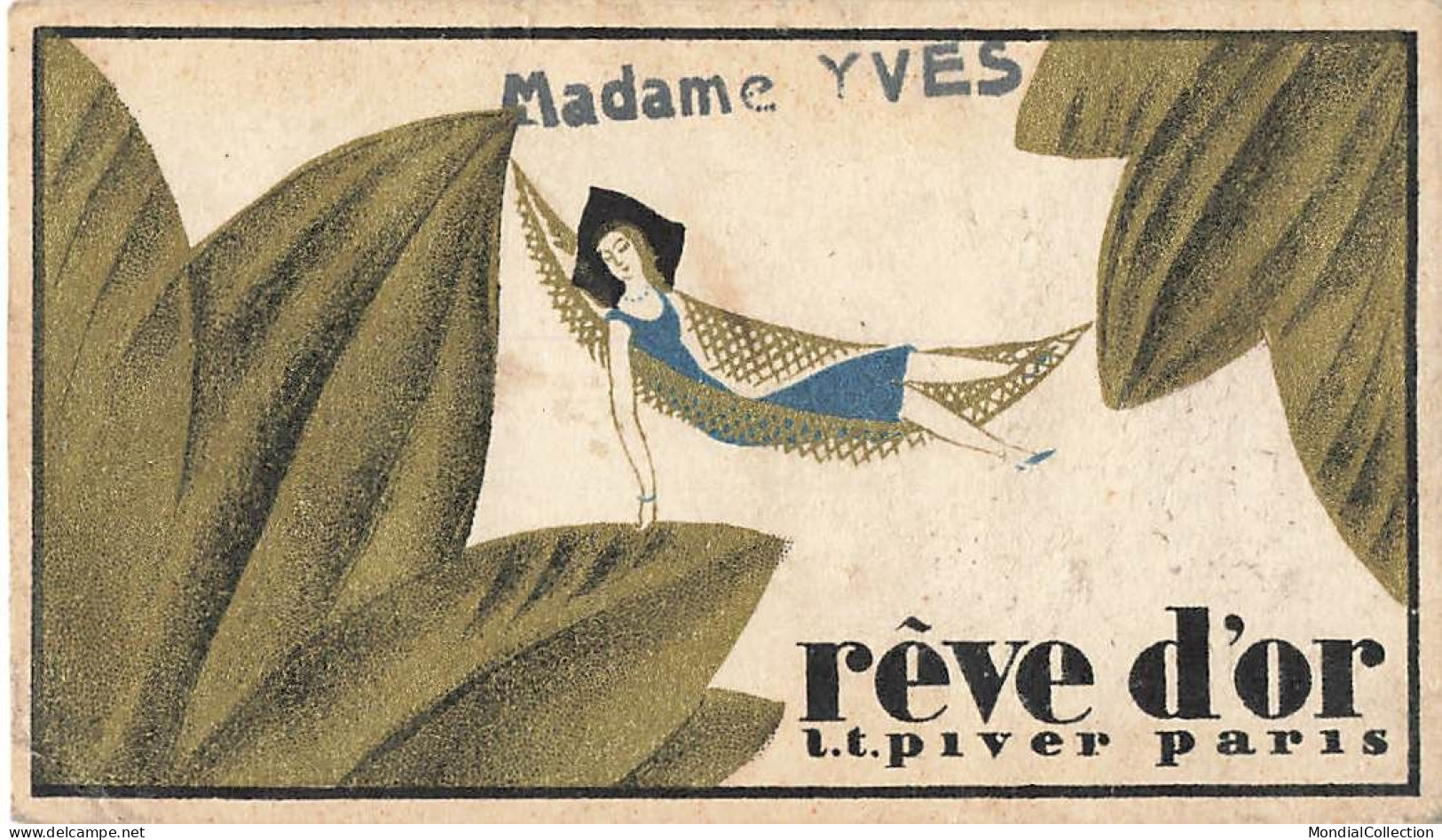 MIKI-AP8-086 CARTE PARFUMEE PIVER PARIS PARFUM REVE D OR FEMME SUR HAMAC PUBLICITE CALENDRIER - Vintage (until 1960)