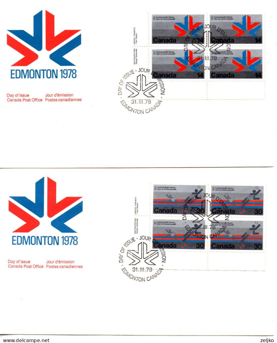 Canada, FDC X 4, Michel 685 - 686, 698 - 701, Commonwealth Games Edmonton 1978 - 1971-1980