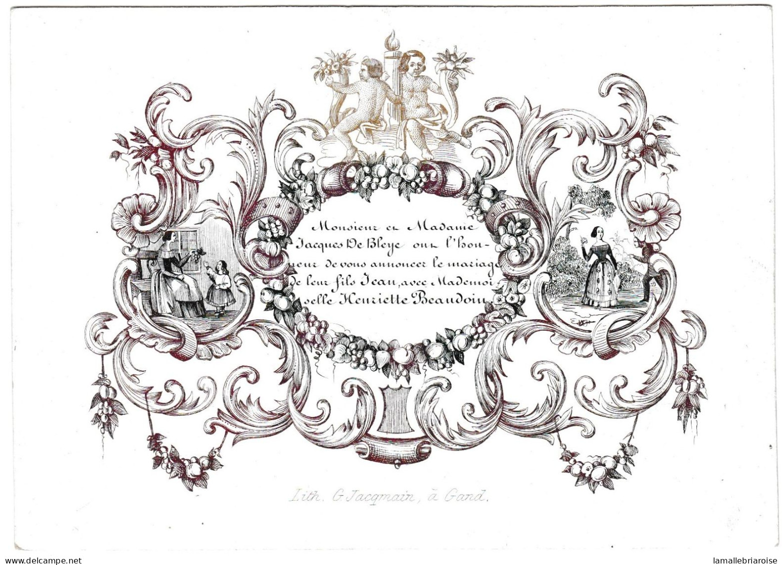 Belgique "Carte Porcelaine" Porseleinkaart ,Faire-part De Mariage, De Bleye / Beaudoin , Gand, Dim 144x102mm - Porcelaine