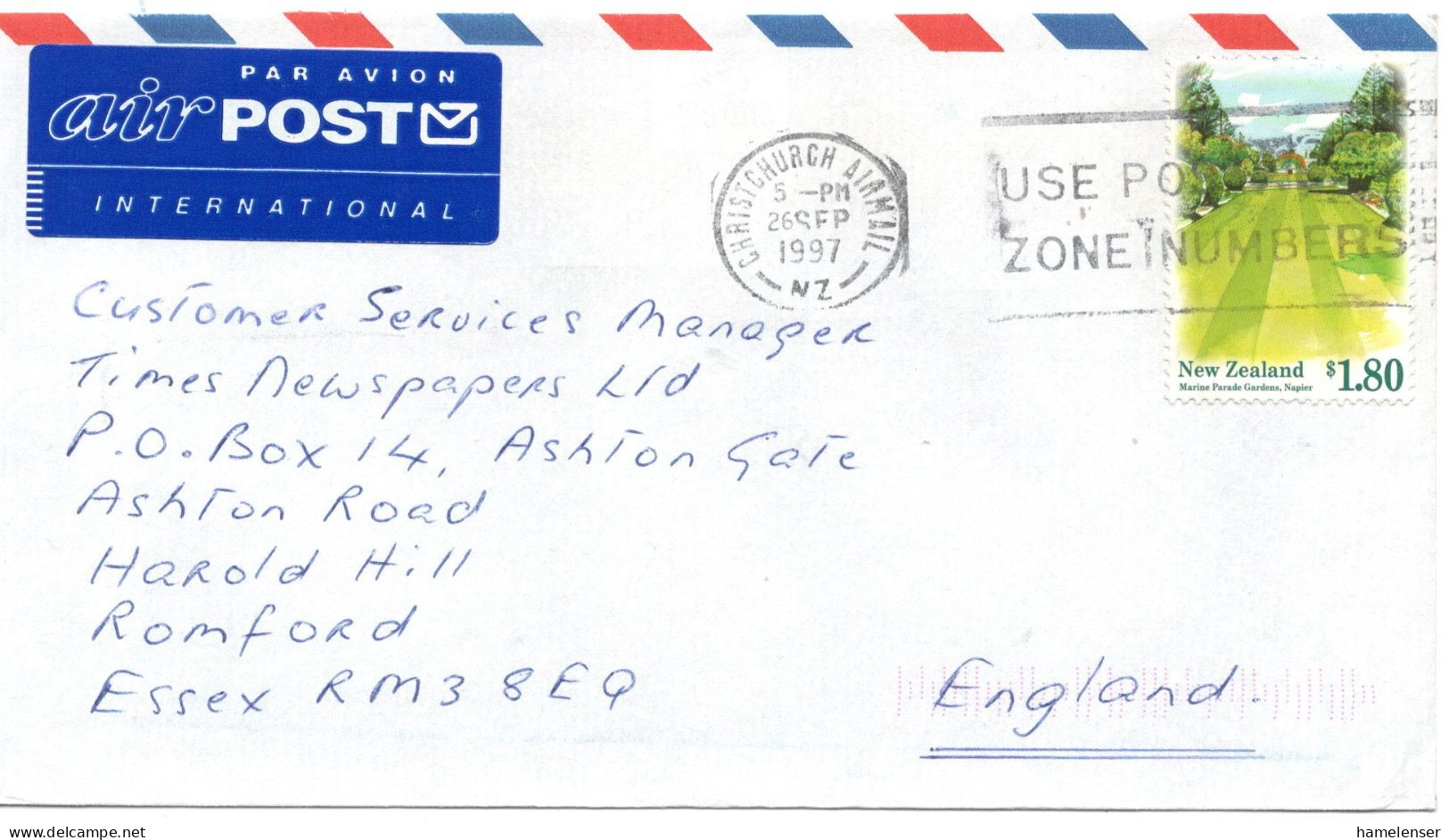 76306 - Neuseeland - 1997 - $1,80 Napier EF A LpBf CHRISTCHURCH - ... -> Grossbritannien - Lettres & Documents
