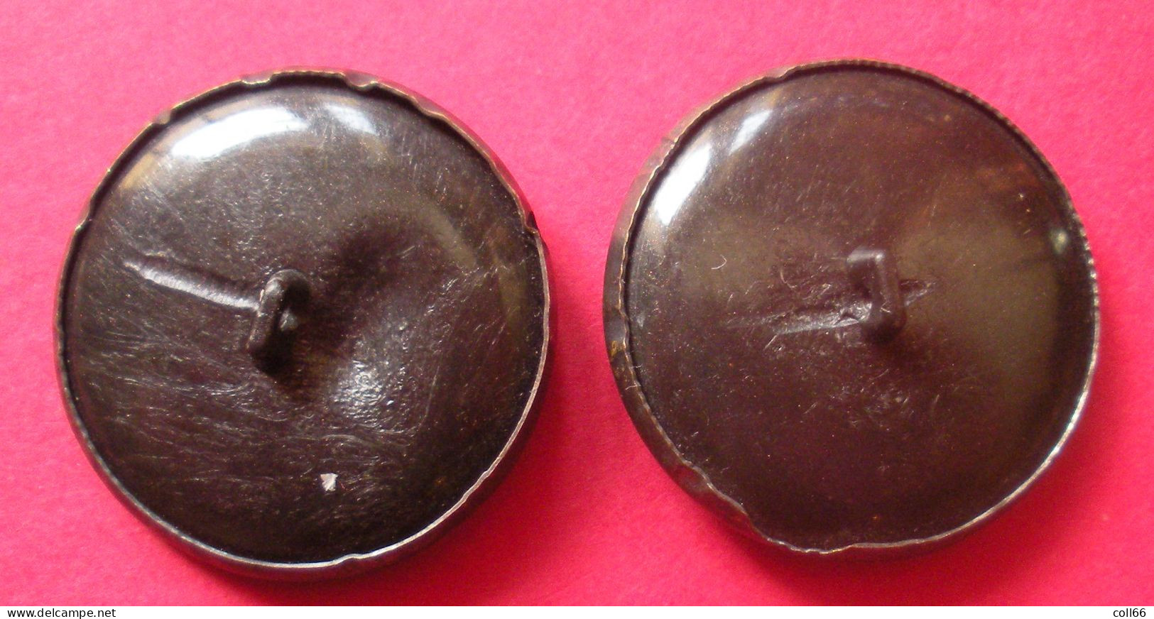 2 Boutons Loup Wolf0 Vènerie? De Livrée ? Métal  Façon Vieux Bronze Diam 2.6 Cm Dos Scanné Buttons - Boutons