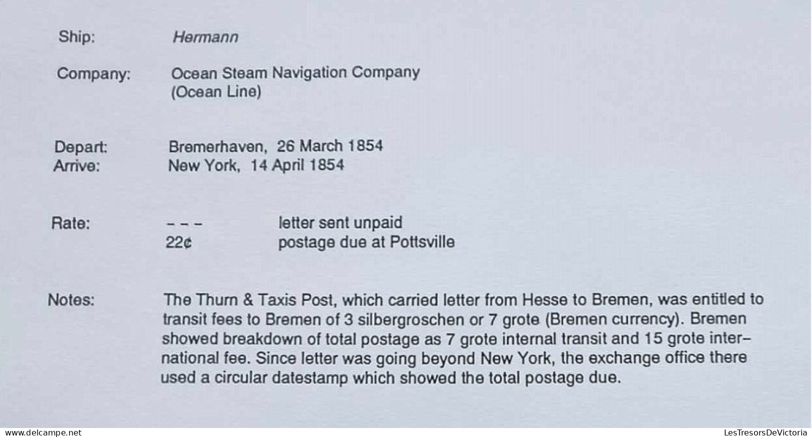 U.S. - Bremen Postal Treaties - Folded letter: Worms, Hesse to Pottsville, Pennsylvania, 23 February 1854