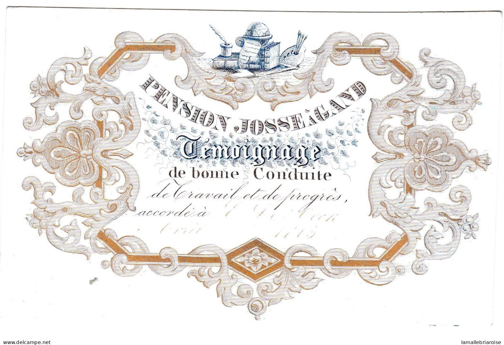 Belgique "Carte Porcelaine" Porseleinkaart ,Temoignage De Bonne Conduite De La Pension Josse, Gand, Dim 128x81mm - Cartes Porcelaine