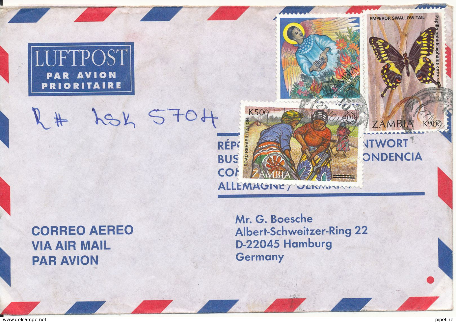 Zambia Registered Air Mail Cover Sent To Germany 27-11-1999 - Zambie (1965-...)