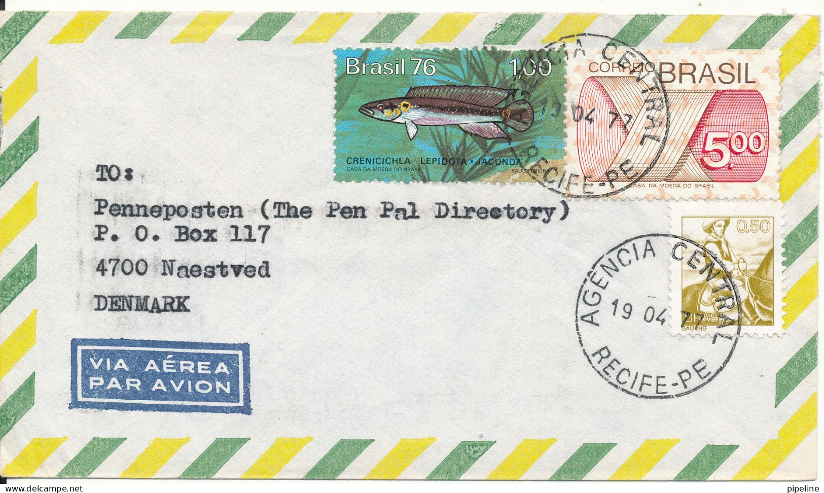 Brazil Air Mail Cover Sent To Denmark 19-4-1977 Topic Stamps - Luchtpost