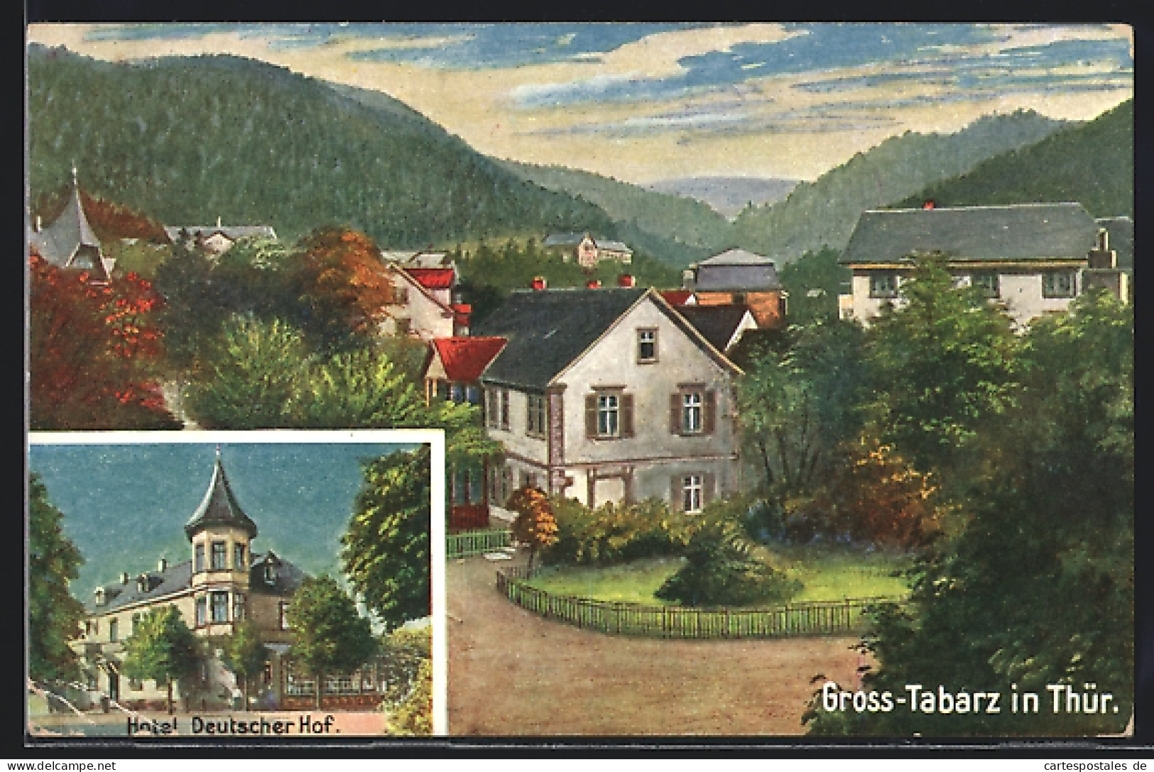 AK Gross-Tabarz, Teilansicht Und Hotel Deutscher Hof  - Tabarz