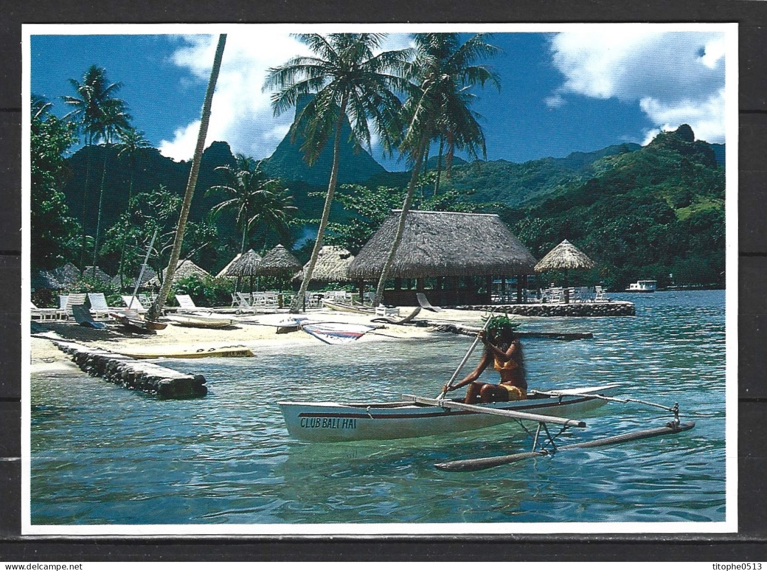 POLYNESIE. Carte Postale écrite. Jeune Tahitienne En Pirogue En Face Du Club Bali Hai. - Französisch-Polynesien