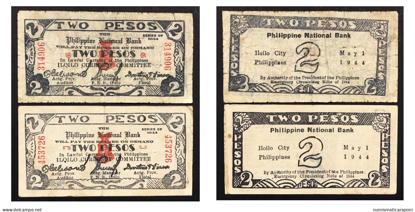 Filippine Philippines Emergency Notes WWII 9 Biglietti Iloilo  Lotto 363 - Filippine