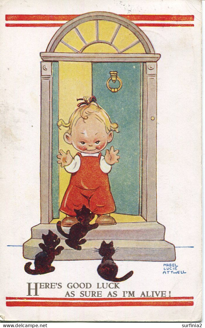 CATS -  MABEL LUCIE ATTWELL - "HERE'S GOOD LUCK" - VALENTINES 795  Cn219 - Attwell, M. L.