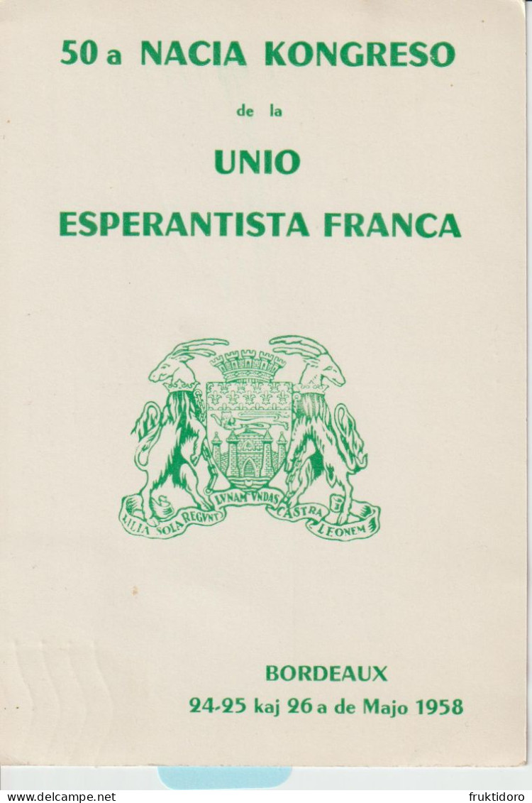 AKEO 128 Card About 50th French Esperanto Conference In Bordeaux 1958 - Franca Esperanto-Kongreso André Ribot - Esperanto