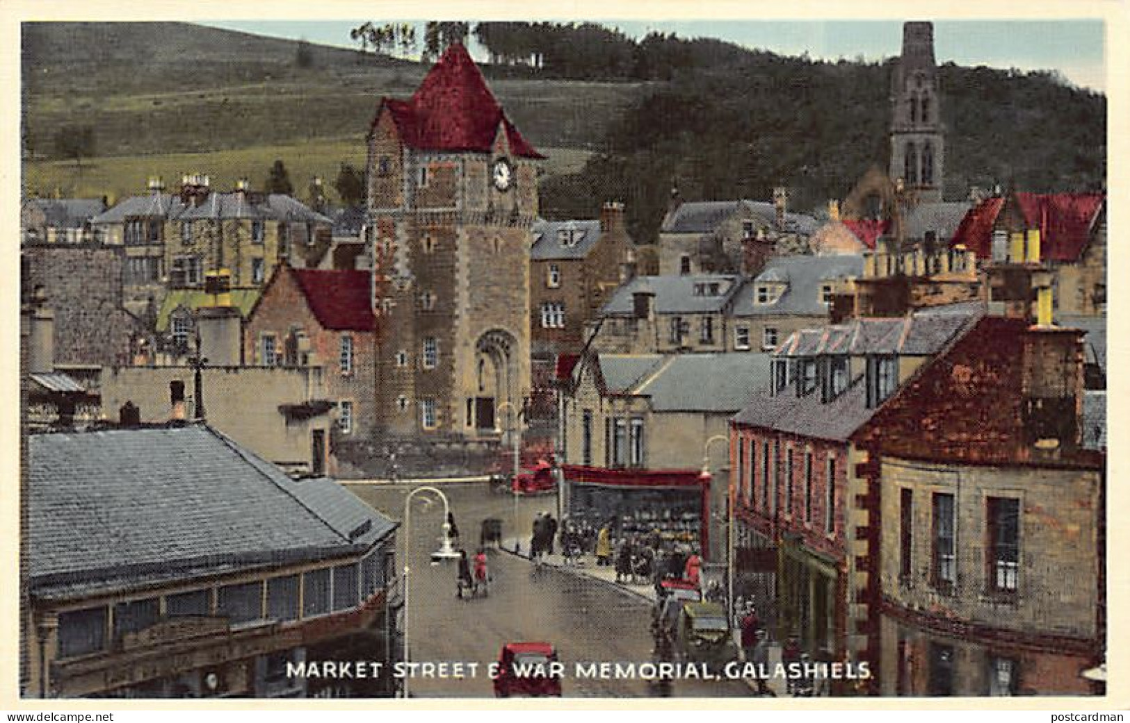 Scotland - GALASHIELS - Market Street & War Memorial - Roxburghshire