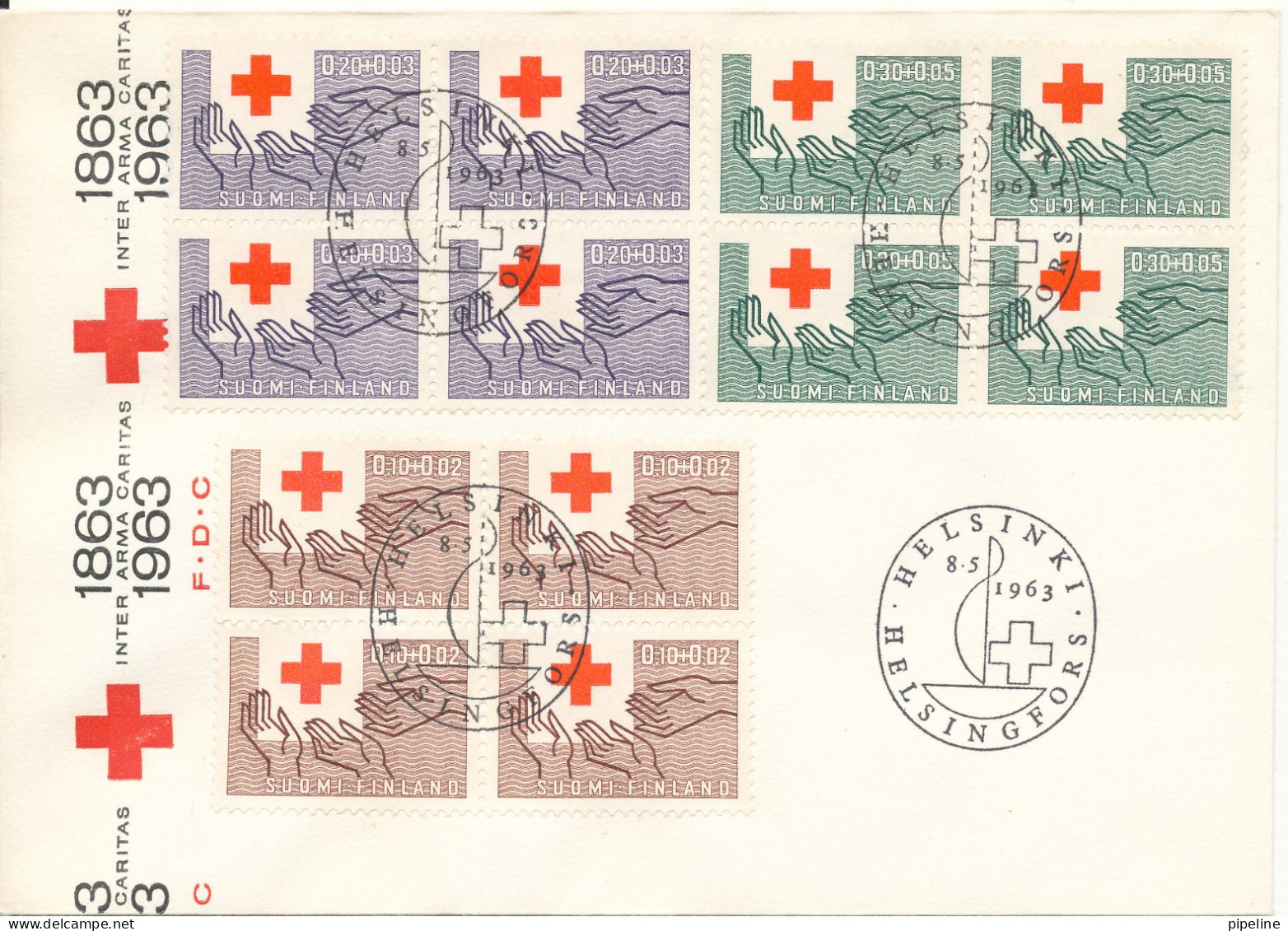 Finland FDC 8-5-1963 In Block Of-4 Centenary Of The International RED CROSS With Cachet - FDC