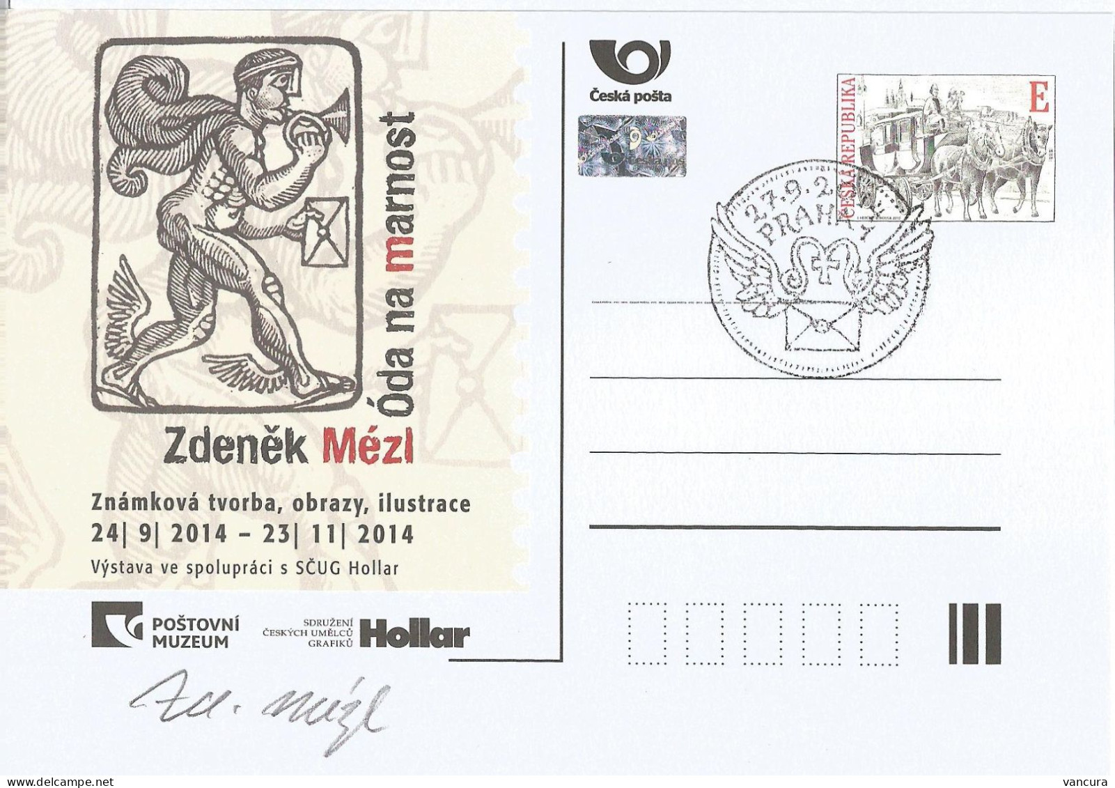 CDV PM 102 Czech Republic Zdenek Mezl In Post Museum 2014 Mercury,Hermes Woodcut - Engravings
