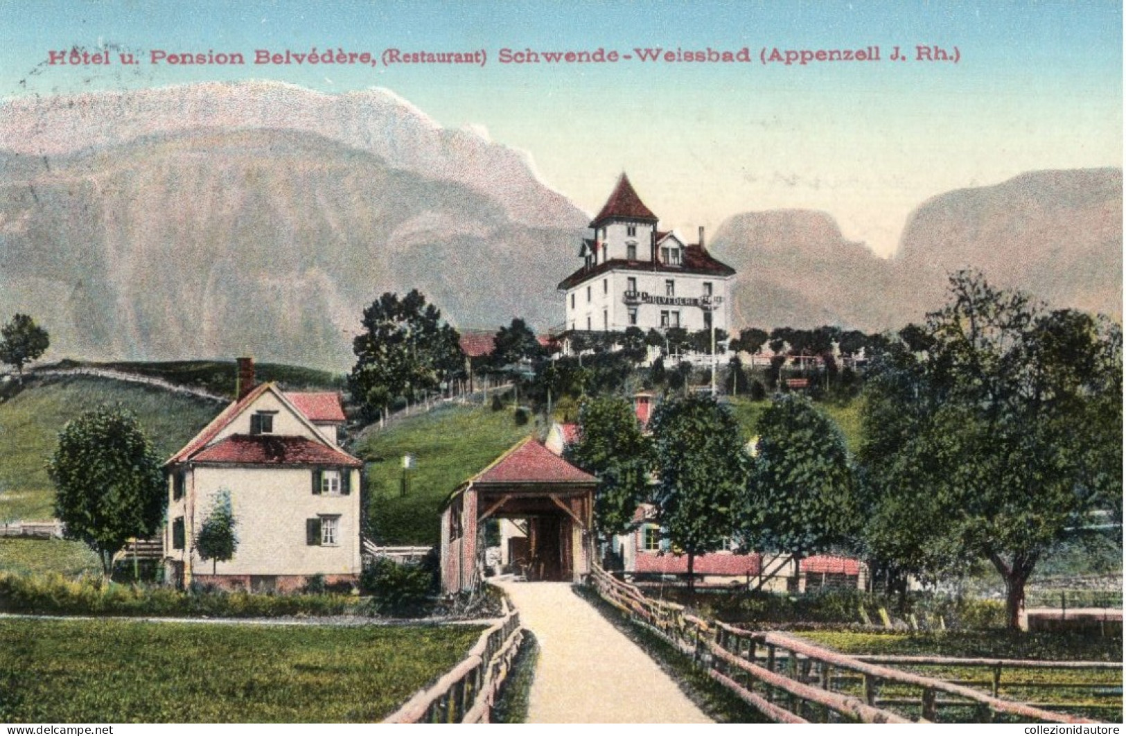 HOTEL U. PENSION BELVÉDÈRE - RESTAURANT - SCHWENDE-WEISSBAD - APPENZELL J. RH. - CARTOLINA FP SPEDITA NEL 1915 - Schwende