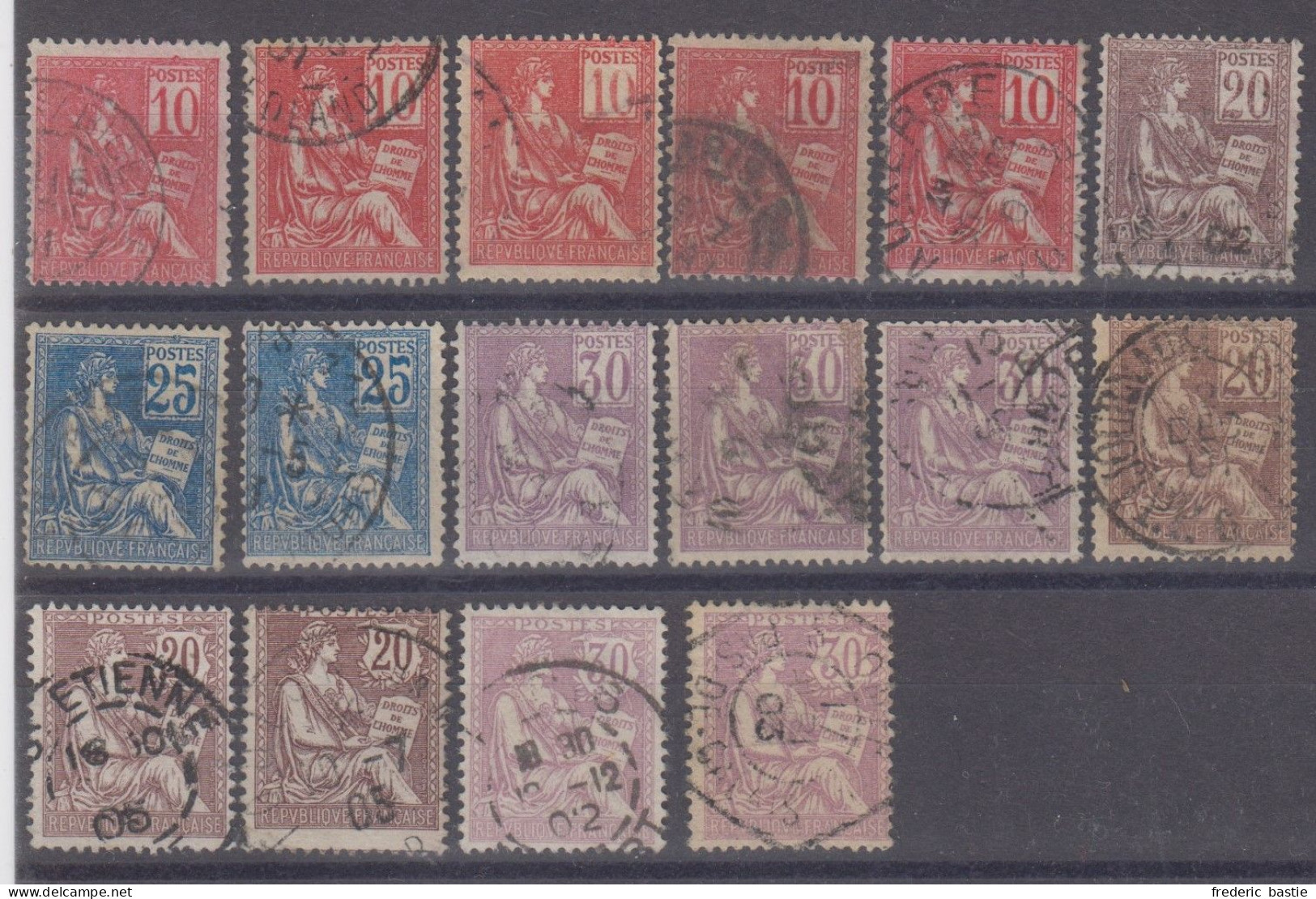 France - Lot De 16 Timbres Oblitérés 1 Er Choix - 1900-02 Mouchon