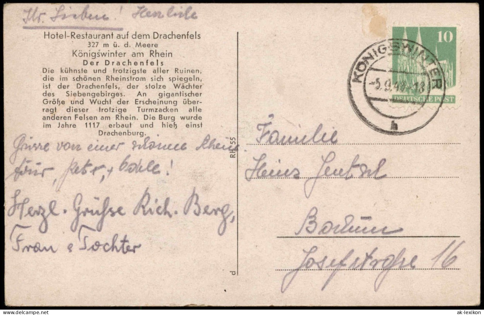Ansichtskarte Königswinter Drachenfels 1948   Gelaufen Mit Stempel KÖNIGSWINTER - Koenigswinter