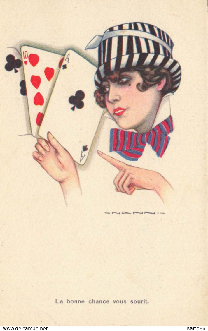 NANNI * Série Complète 6 CPA Illustrateur Nanni Italia * Jeu De Cartes , Carte Cards * Femmes Mode Chapeau Jeux Game - Nanni