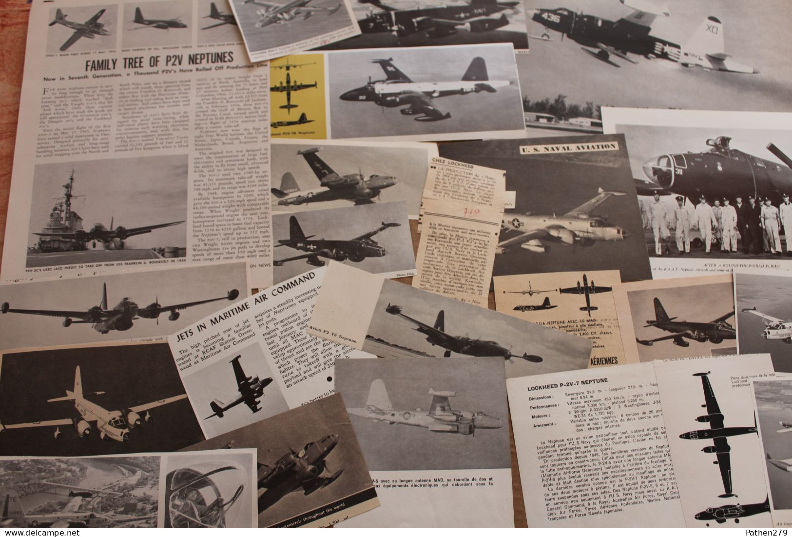 Lot De 228g D'anciennes Coupures De Presse Et Photos De L'aéronef Américain Lockheed P2V "Neptune" - Aviation