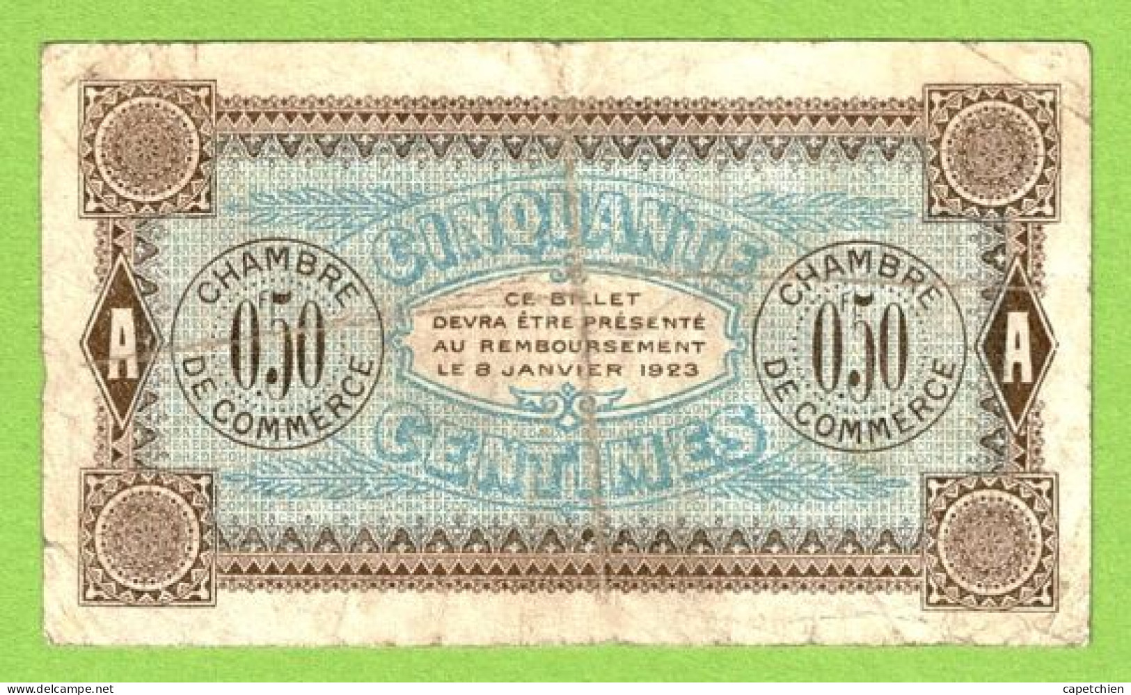 FRANCE / AUXERRE / 50 CENTIMES / 8 Janvier 1920 / N° 018559 / SERIE  I  109 - Chambre De Commerce