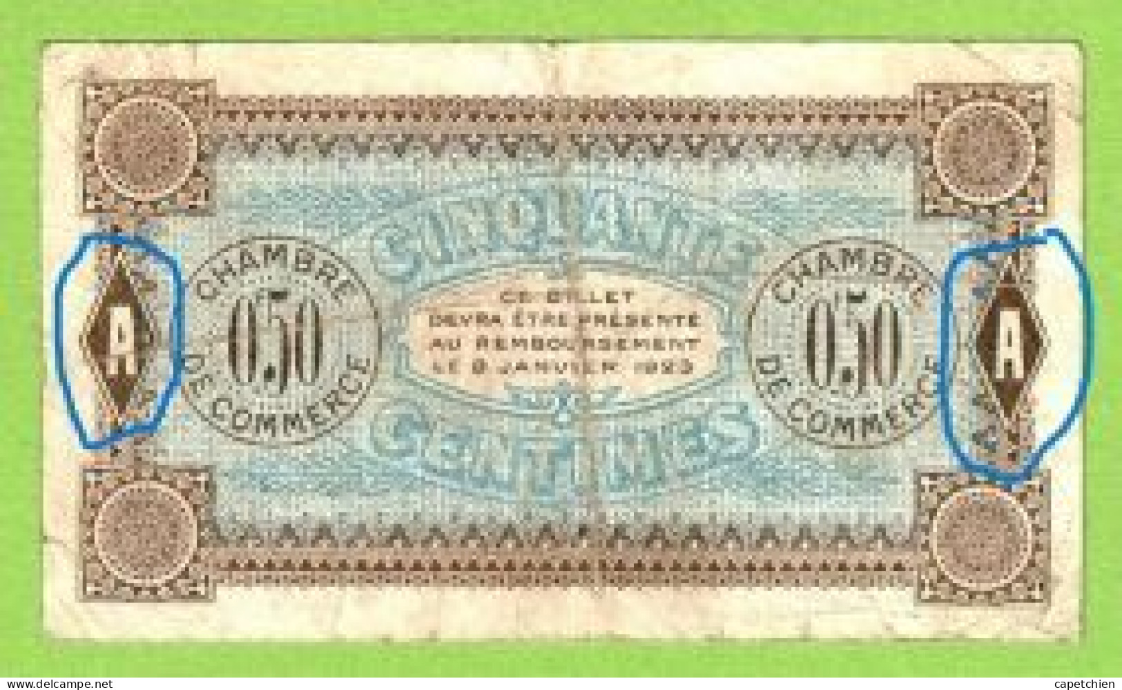 FRANCE / AUXERRE / 50 CENTIMES / 8 Janvier 1920 / N° 018559 / SERIE  I  109 - Chamber Of Commerce