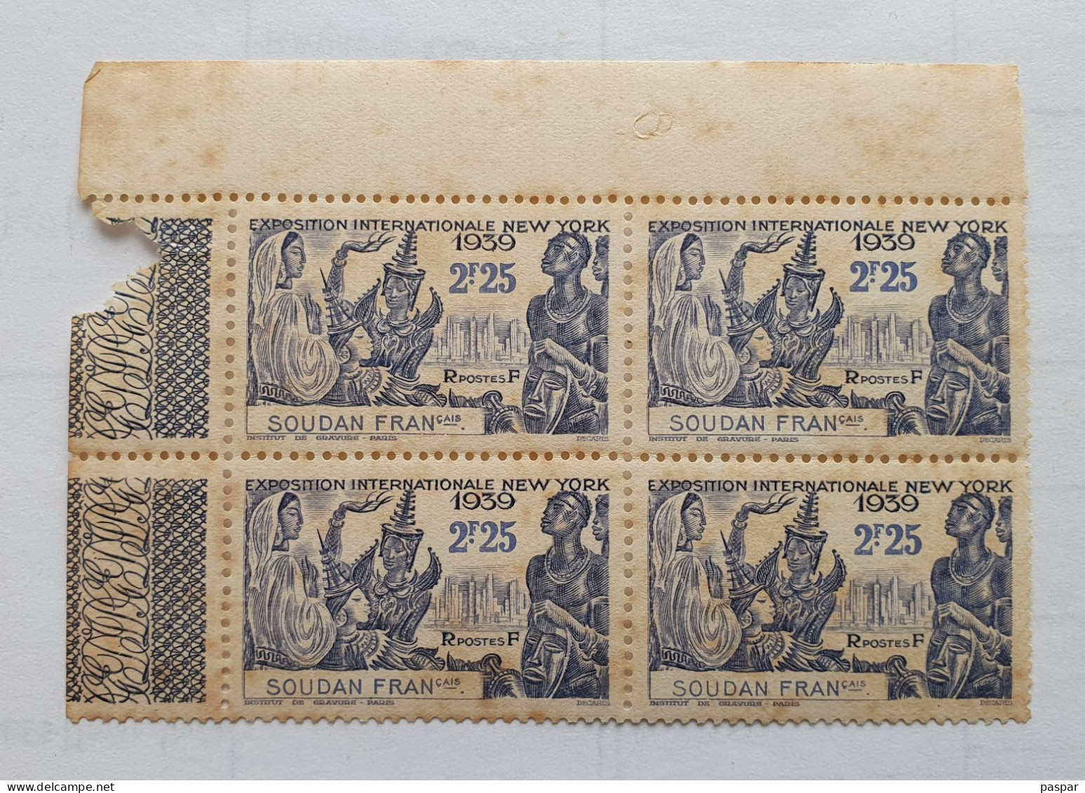 Bloc De 4 Timbres Neufs Soudan Français 2F25 Bord De Feuille - MNH YT 104 - Exposition Internationale New York 1939 - Ungebraucht