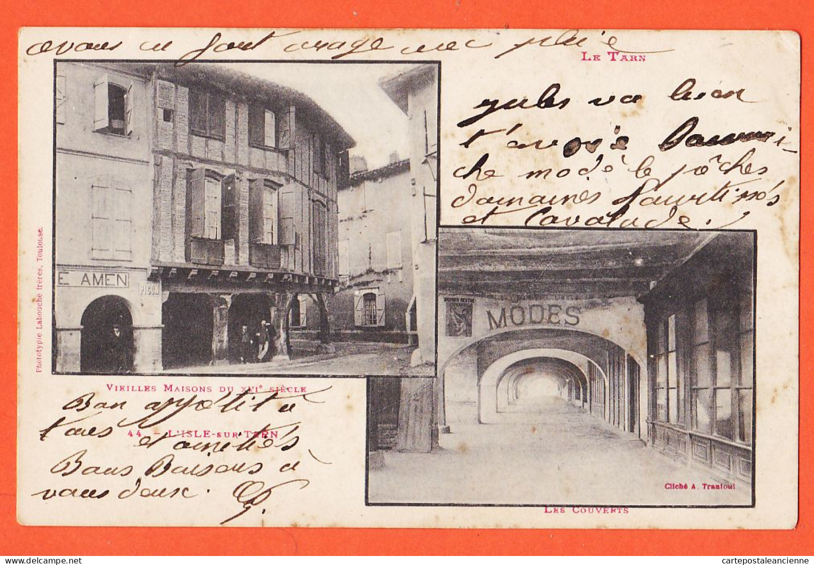 04380 / ⭐ ◉ L'ISLE-sur-TARN Lisle 81-Tarn Vieilles Maisons Du XVIe Siècle Bi-vues 1904 à GREUNET Chateau Du Cap Foix - Lisle Sur Tarn