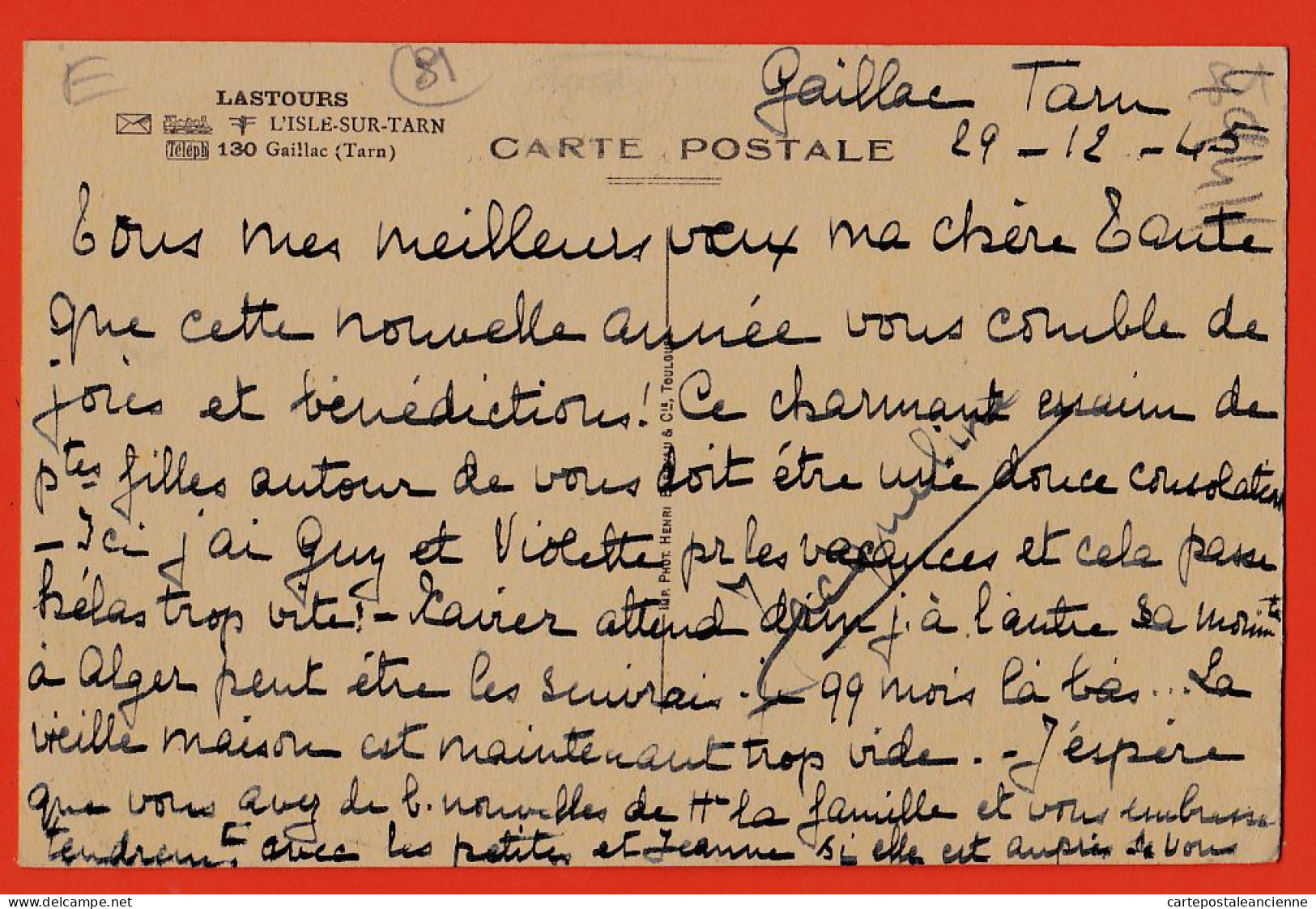 04469 / ⭐ ◉ Peu Commun LASTOURS L'ISLE-sur-TARN Lisle  GAILLAC 81-Tarn 1945 Photo Henri BASUYAU 130 - Lisle Sur Tarn