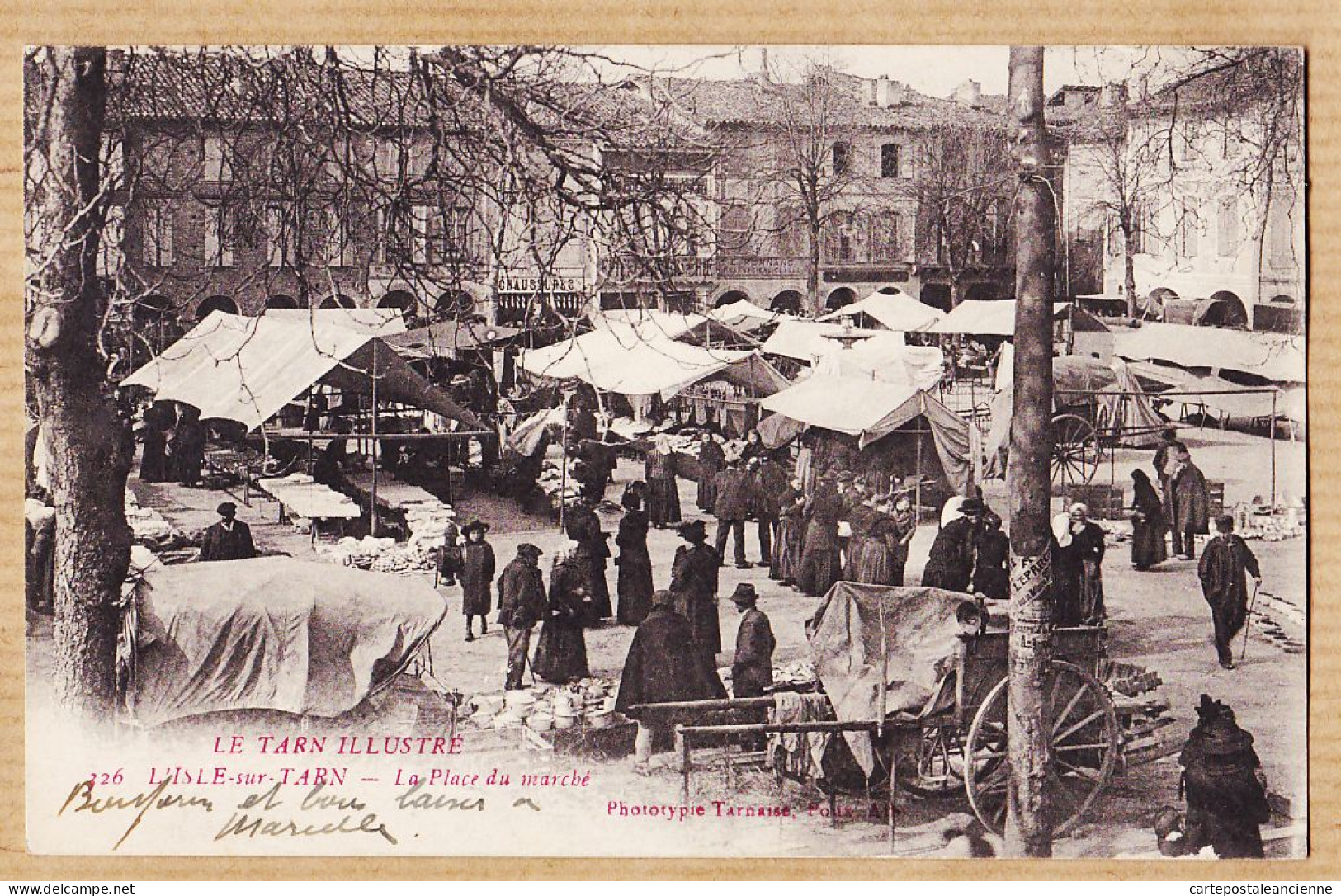 04400 / ♥️ ⭐ ◉ L'ISLE-sur-TARN La Place Jour Du MARCHE 1918 à Paulette RICARD Béziers-Tarnaise POUX 326 Lisle - Lisle Sur Tarn