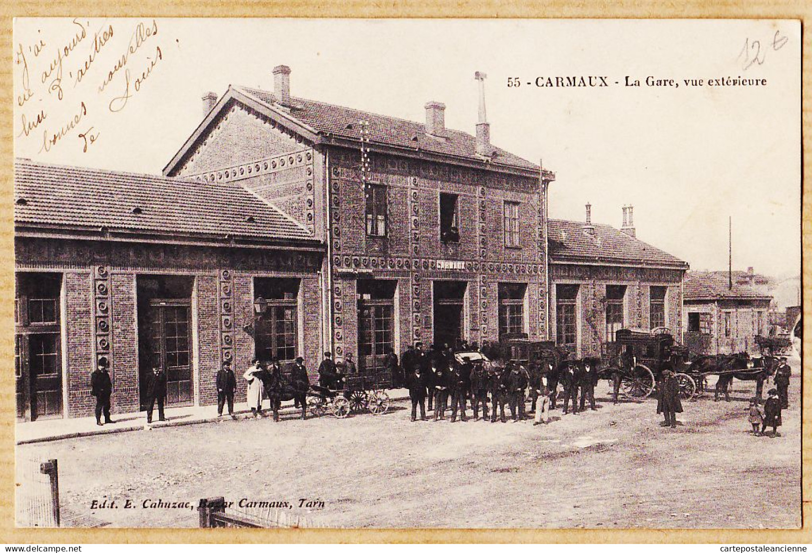04079 / ♥️ ⭐ ◉ CARMAUX 81-Tarn Gare Vue Extérieure Malle La Poste Taxis Attelage Hippomobile 1916-Edition Bazar CAHUZAC  - Carmaux