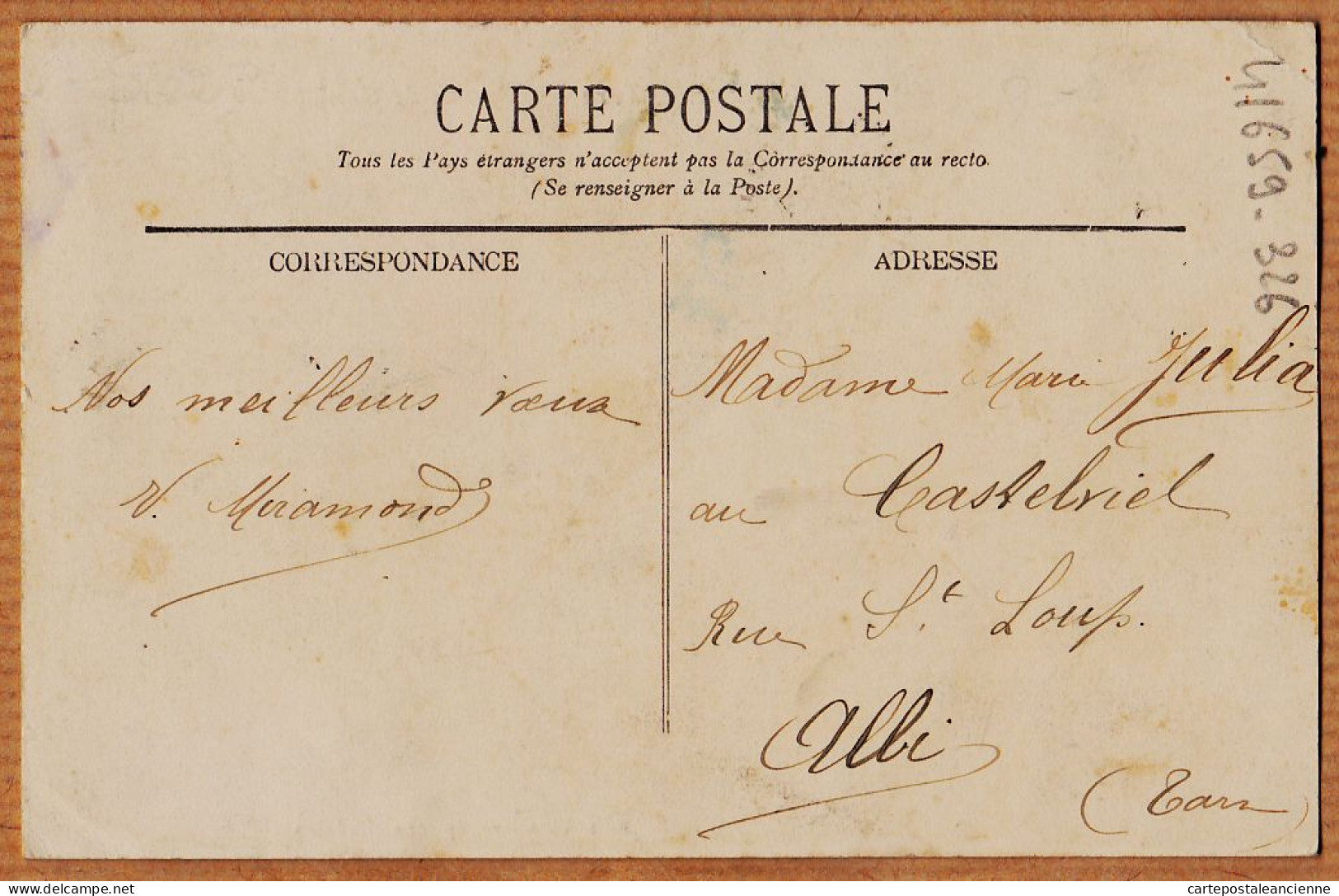 04070 / CADALEN Avenue GAILLAC Le Château 1910s De MIRAMOND à Marie JULIA Castelviel Rue St Loup Albi-Epicerie VAYSSIERS - Cadalen