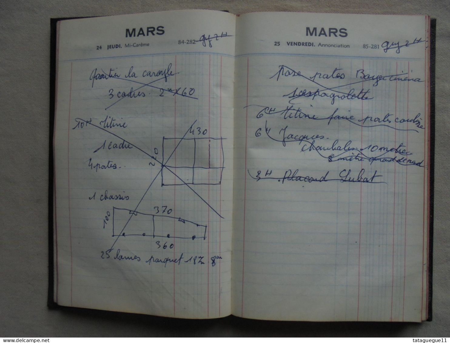 Ancien - Agenda ELJI 1960 avec annotations d'un menuisier Quillan Aude 11