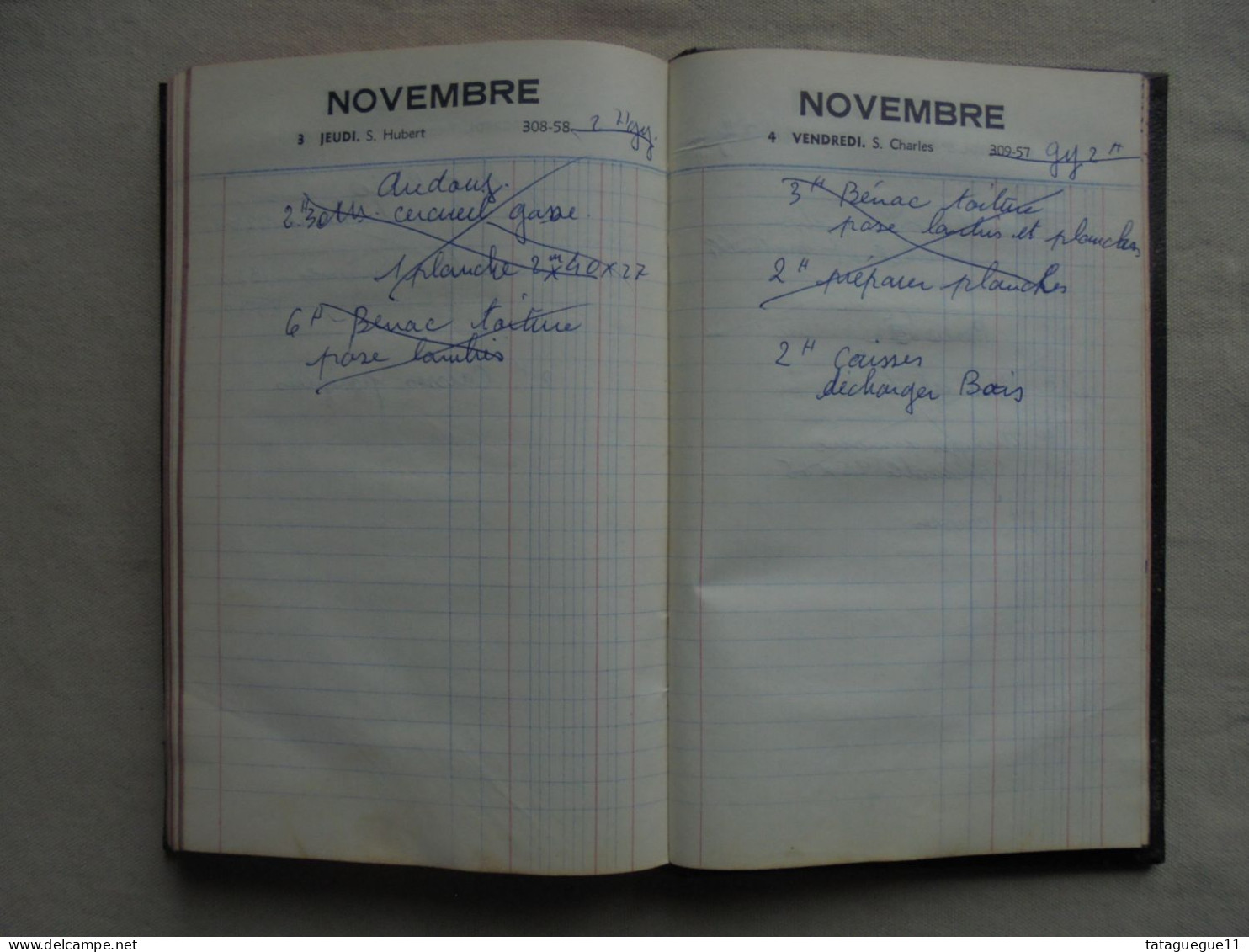 Ancien - Agenda ELJI 1960 avec annotations d'un menuisier Quillan Aude 11