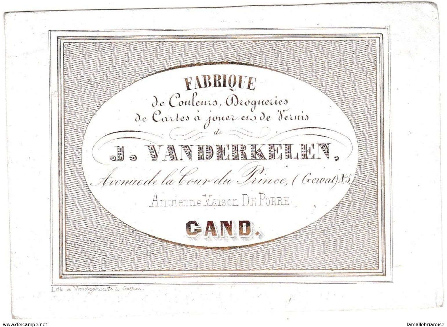 Belgique "Carte Porcelaine" Porseleinkaart, Vanderkelen, Fabrique Couleurs, Cartes à Jouer, Vernis ,Gand, Dim 107x77mm - Porcelana